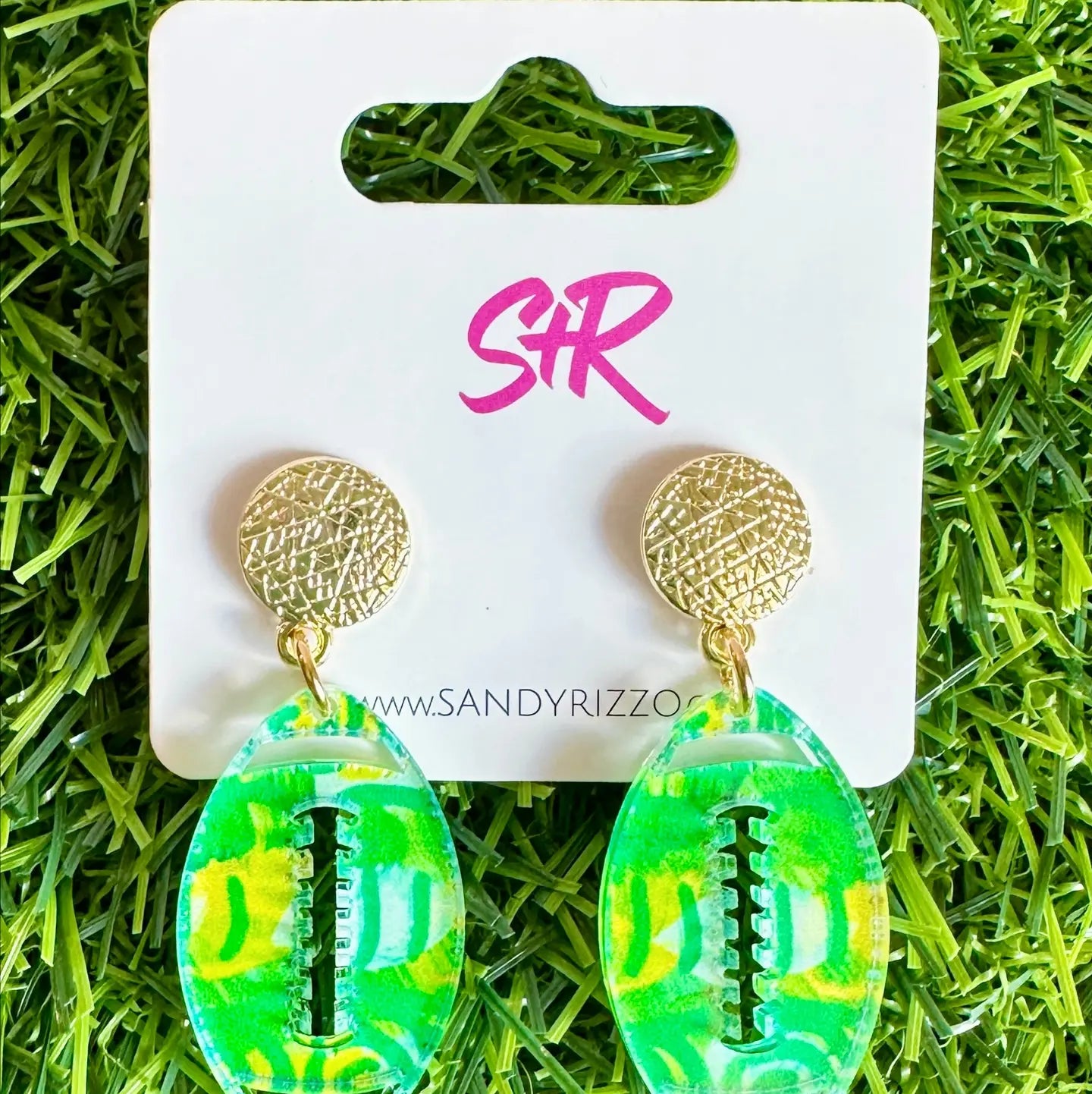 S+R Green & Gold Football Earrings